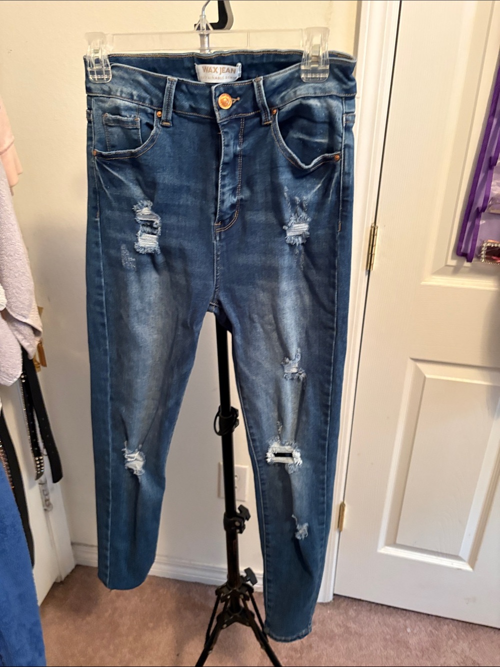 Wax Jean Women's Skinny Distressed Blue Jeans